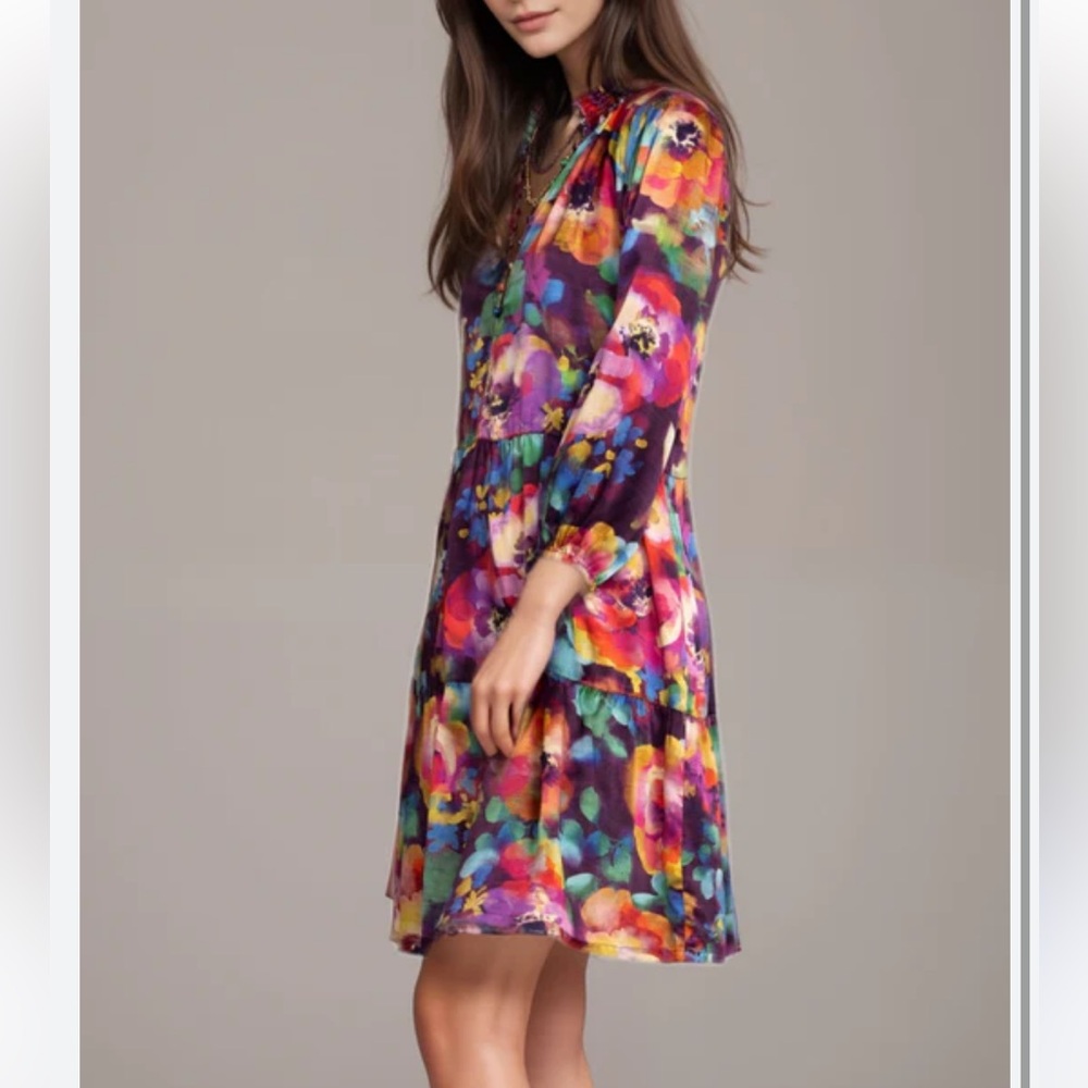 New Johnny Was 100% Silk SMOCKED NECK FIELD DRESS - Picture 11 of 16